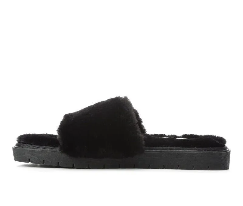 Anne Klein Sillie Slippers Women's US 6 Black Faux Fur Open Toe Slide KHD298