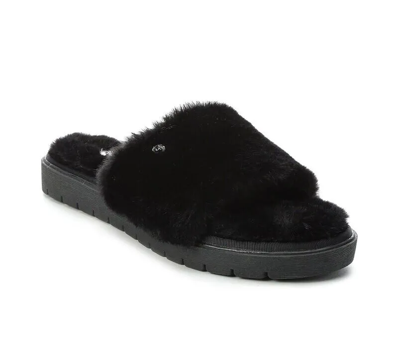 Anne Klein Sillie Slippers Women's US 6 Black Faux Fur Open Toe Slide KHD298
