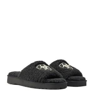 Ariat Cozy AR2697-001 Slipper Women 8 Black Warm Fleece Embroidered Slide KHD473