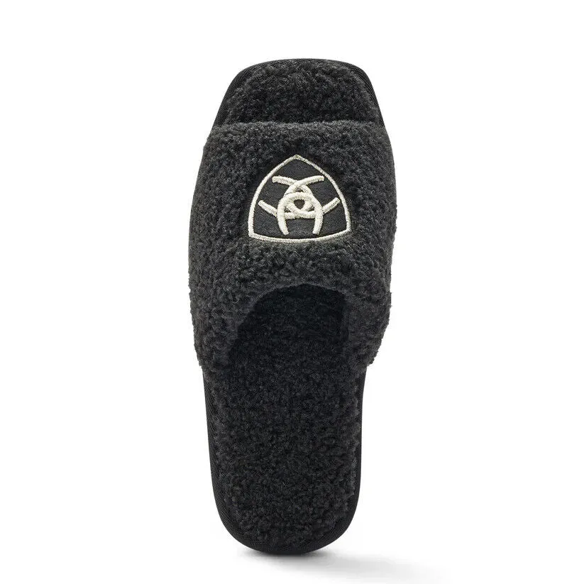Ariat Cozy AR2697-001 Slipper Women 8 Black Warm Fleece Embroidered Slide KHD473