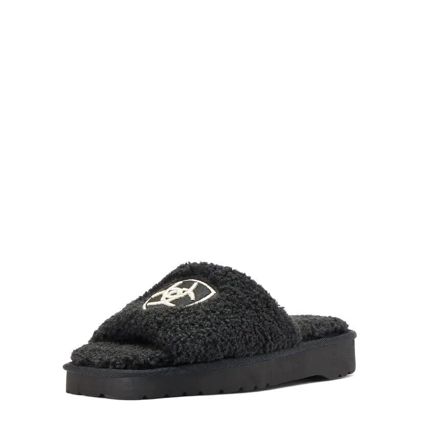 Ariat Cozy AR2697-001 Slipper Women 8 Black Warm Fleece Embroidered Slide KHD473