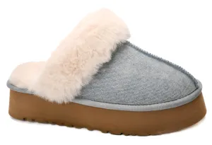 Cuddle Up Fur Slippers In Light Blue Denim
