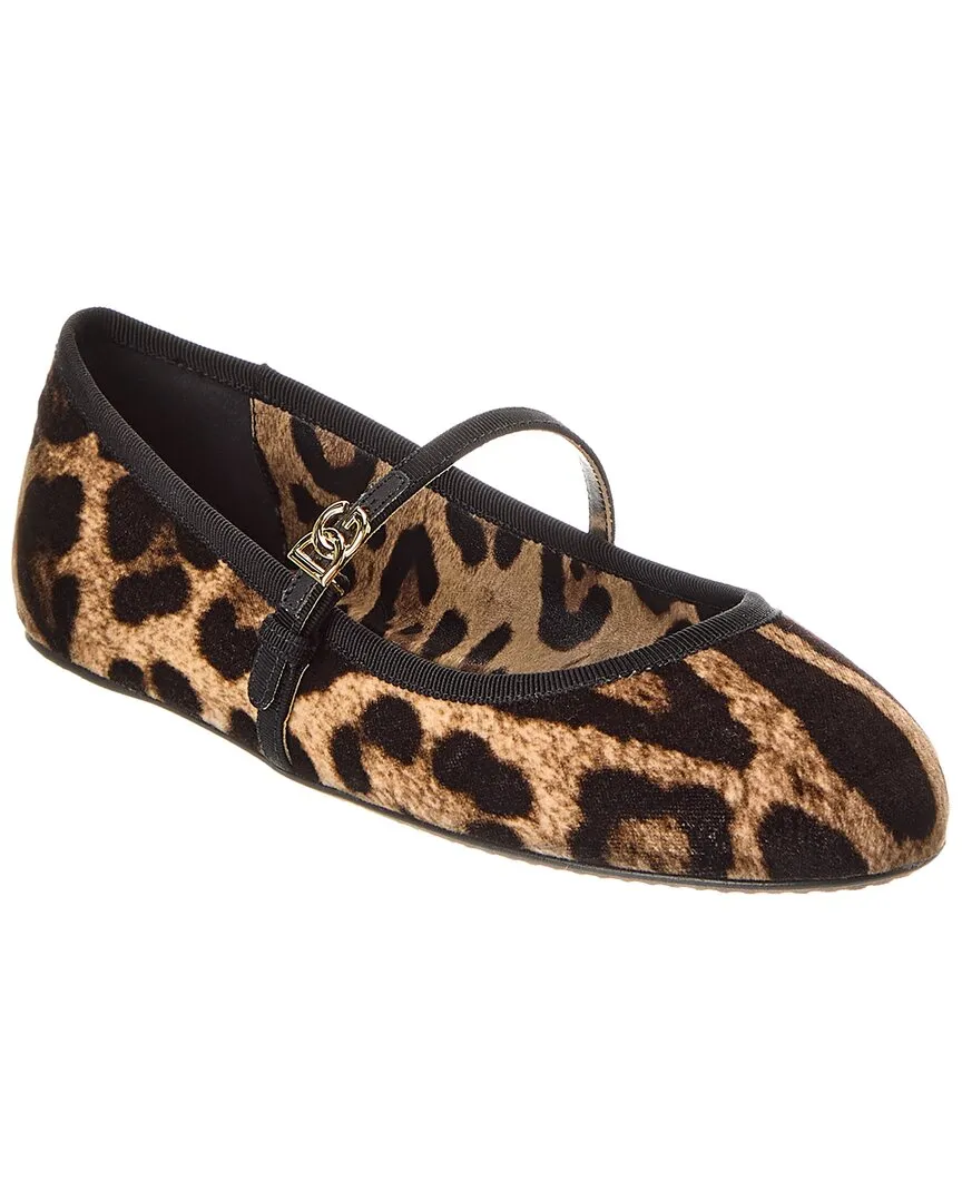 Dolce & Gabbana DG Logo Velvet Ballet Flat