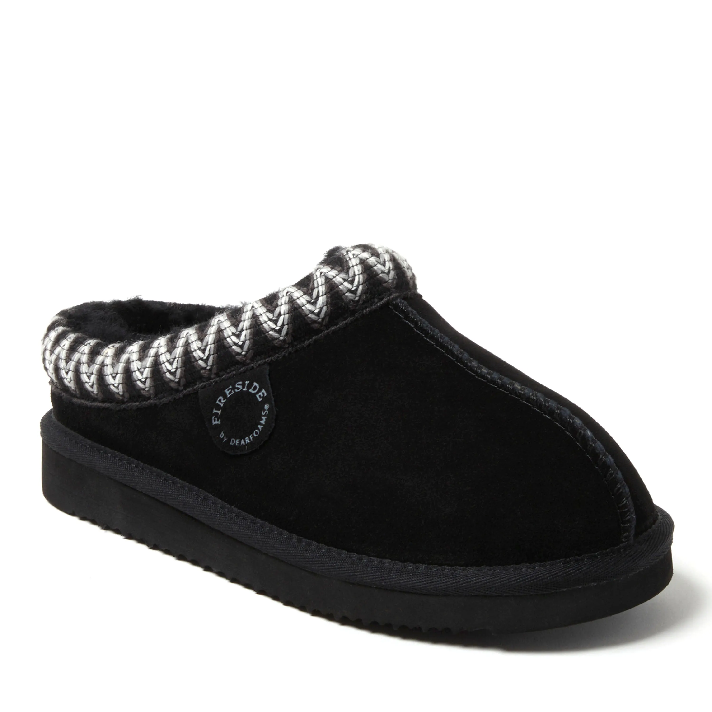 Fireside by Dearfoams Women's Greta Genuine Shearling Clog Slipper with Taping
