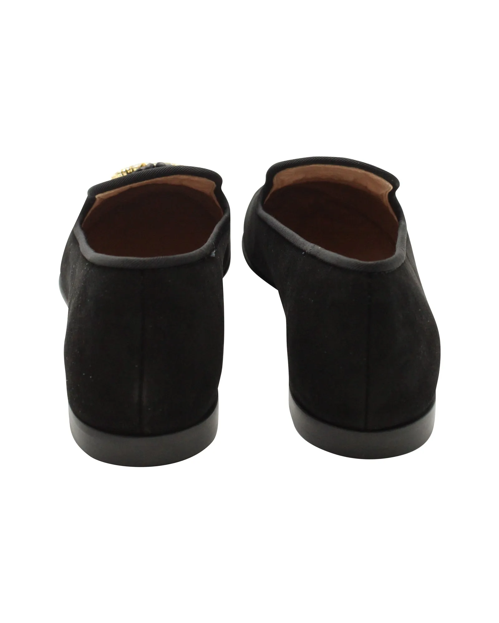 Giuseppe Zanotti Embellished Shark Tooth Smoking Slippers in Black Suede