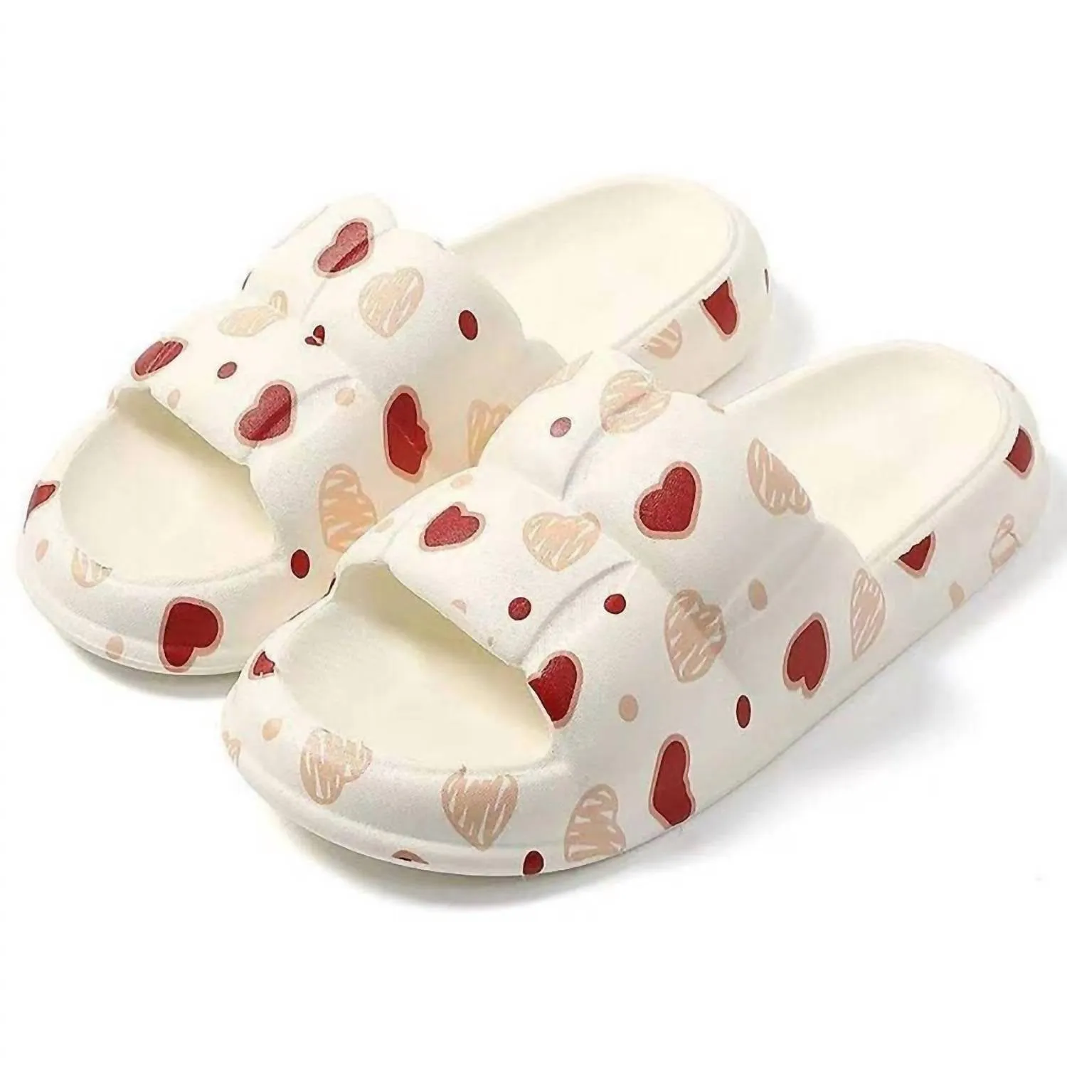 Heart Print Pillow Cushion Slides In White
