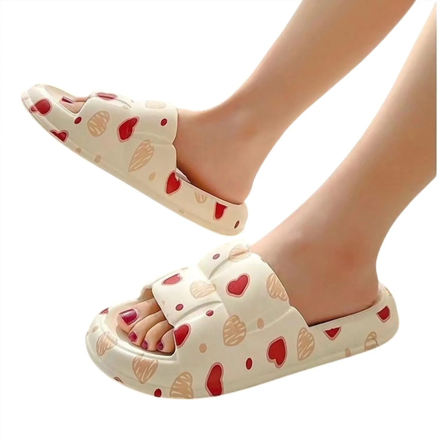Heart Print Pillow Cushion Slides In White