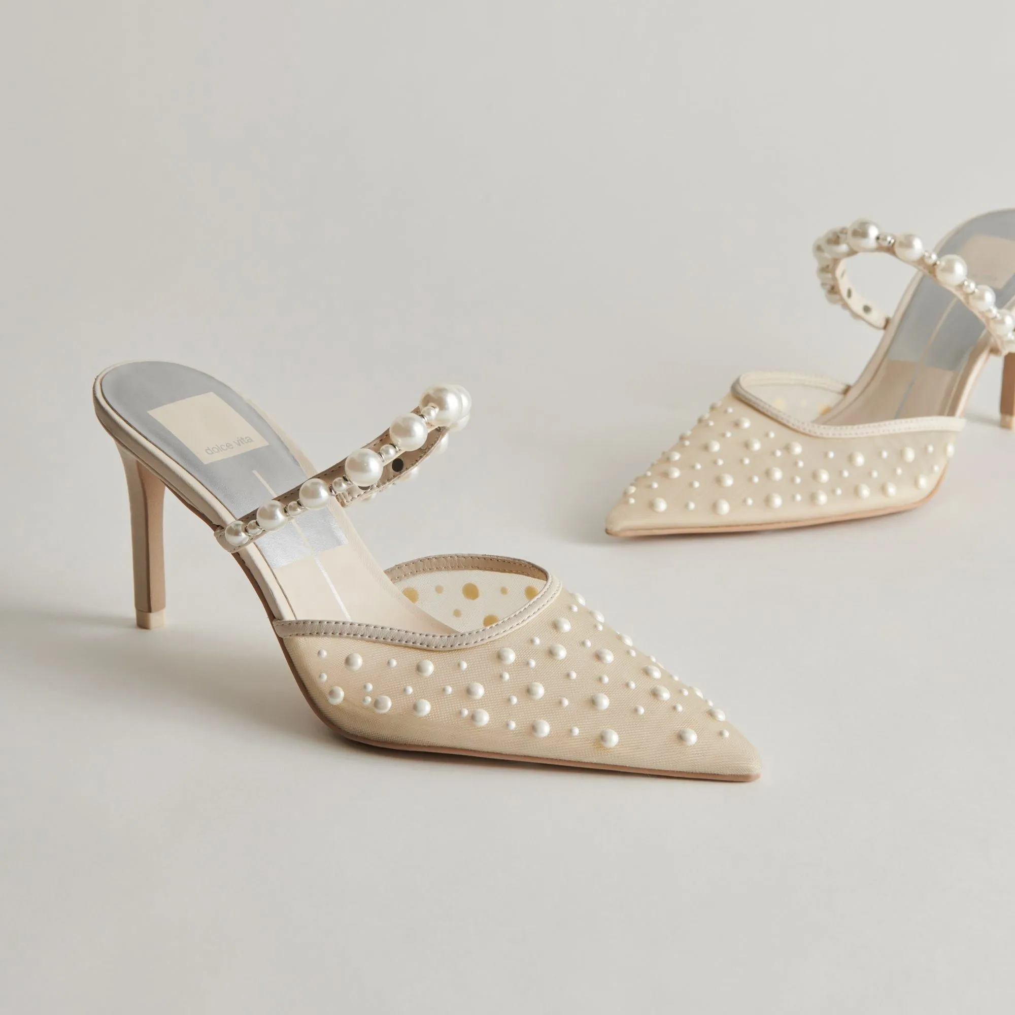 Katik Pearl Wide Heels Ivory Mesh