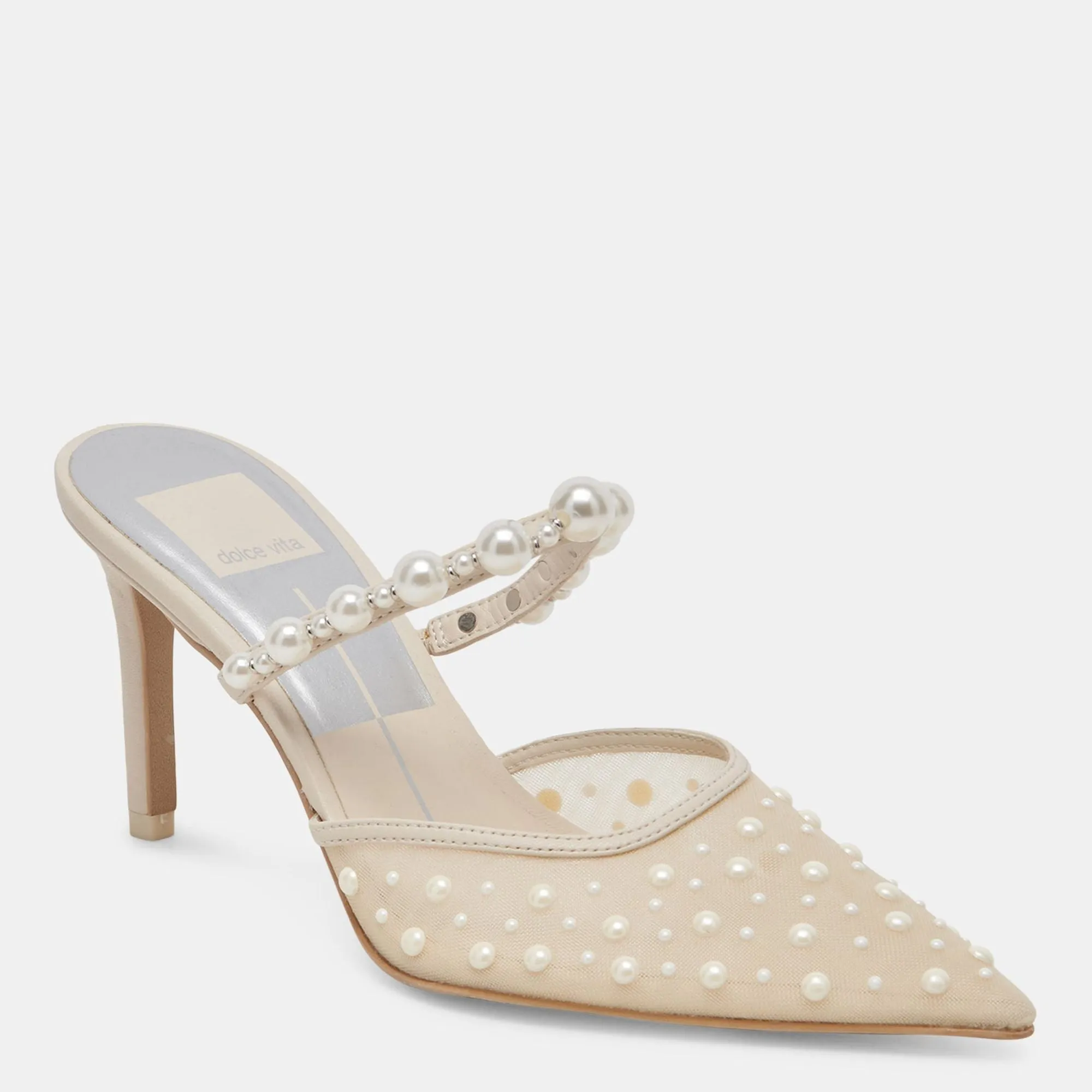 Katik Pearl Wide Heels Ivory Mesh