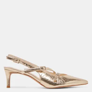 Pamla Mid Wide Heels Light Gold Distressed Leather