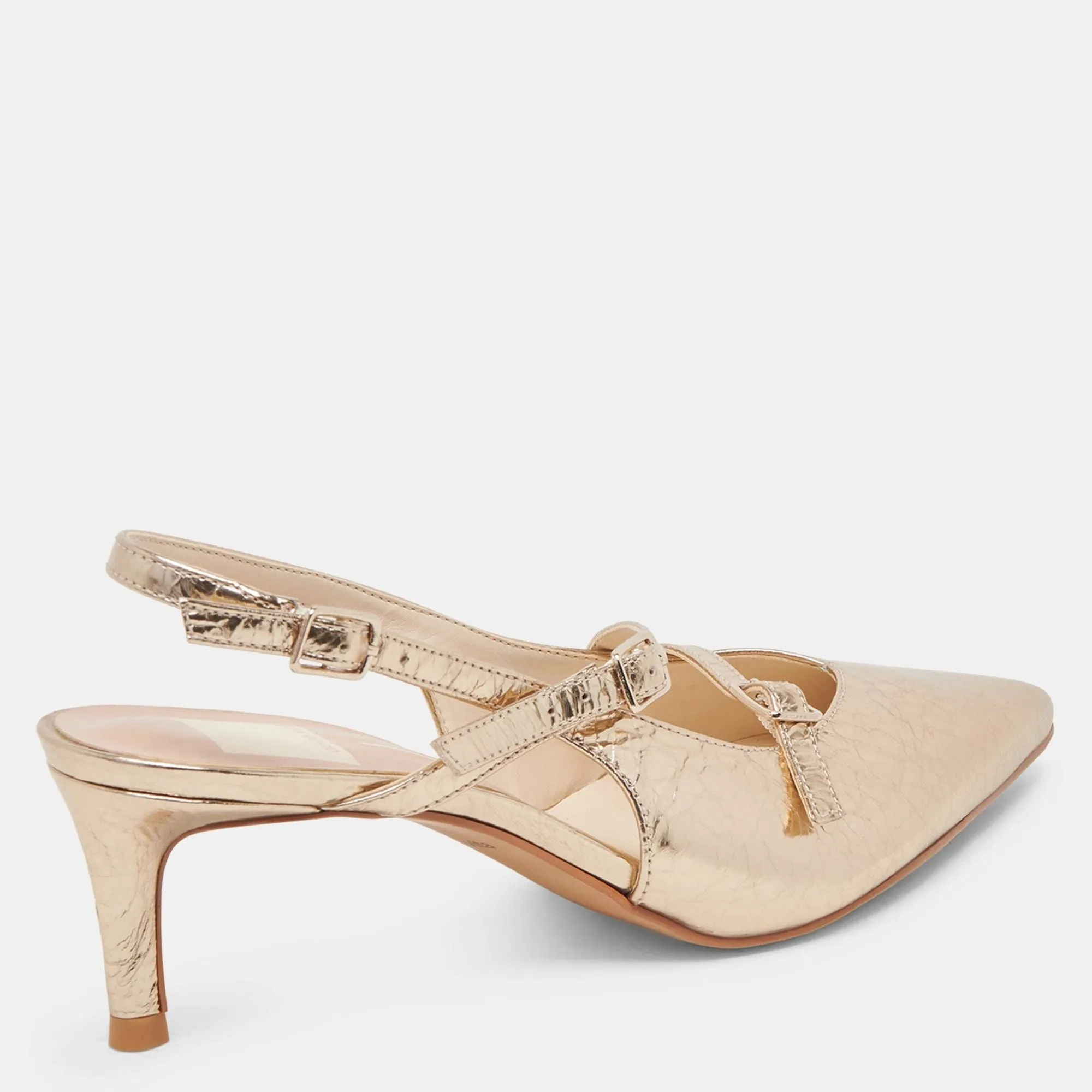 Pamla Mid Wide Heels Light Gold Distressed Leather