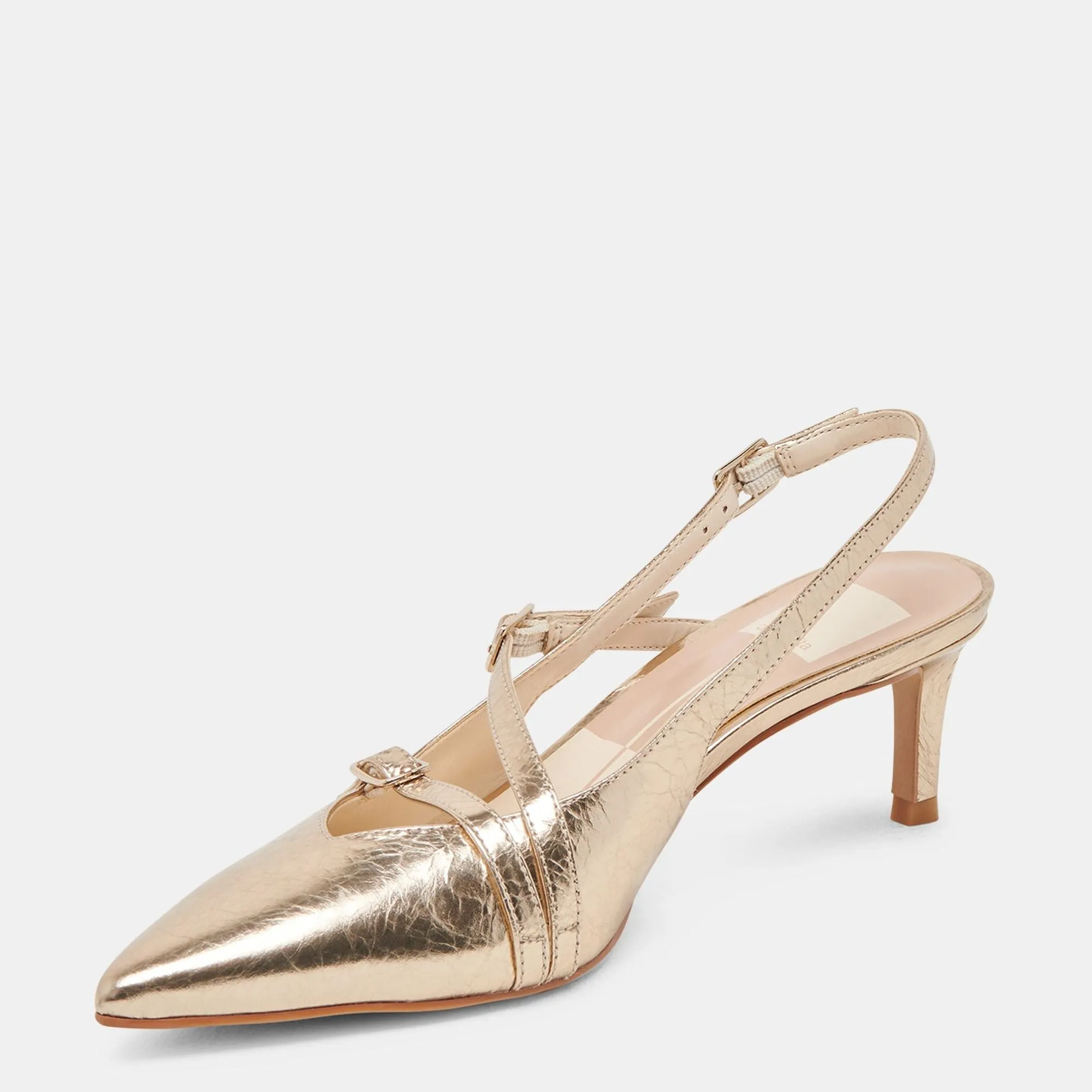 Pamla Mid Wide Heels Light Gold Distressed Leather