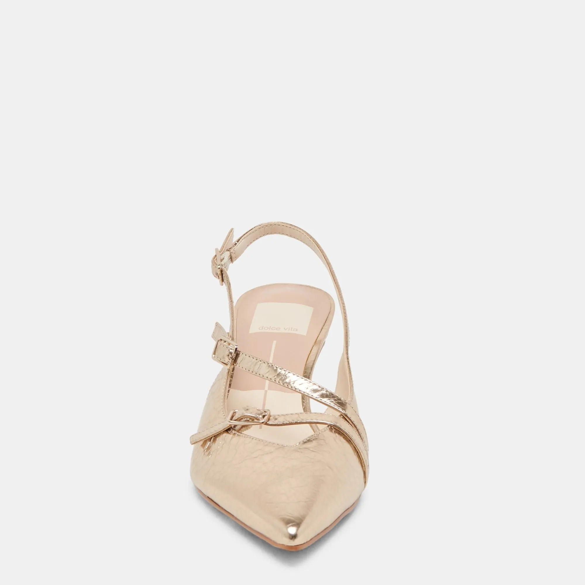 Pamla Mid Wide Heels Light Gold Distressed Leather