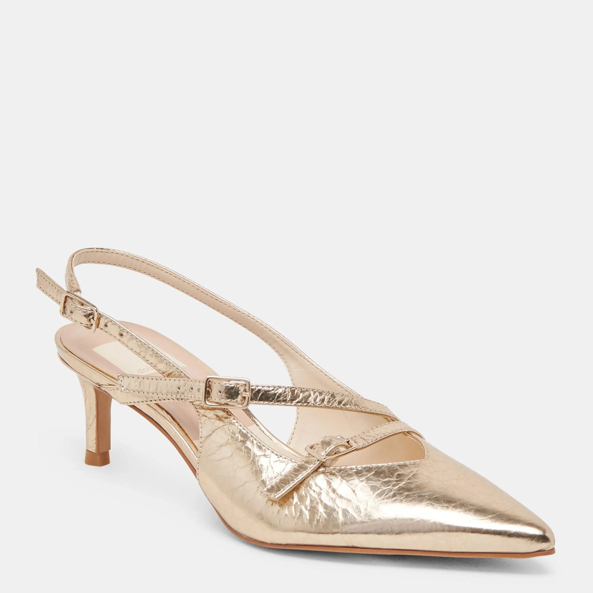 Pamla Mid Wide Heels Light Gold Distressed Leather