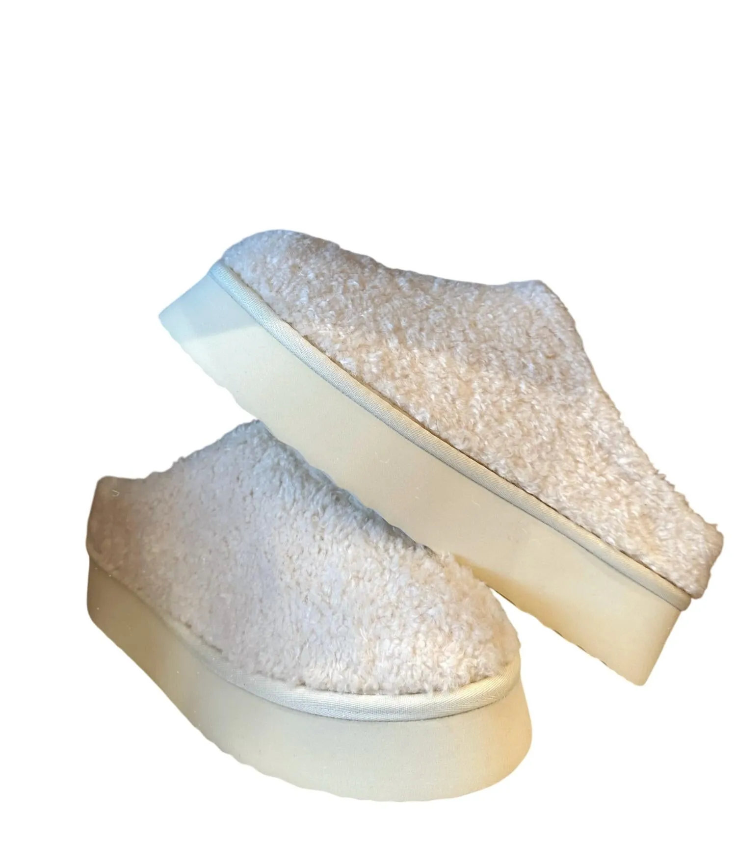 Sherpa Platform Slippers In Ivory