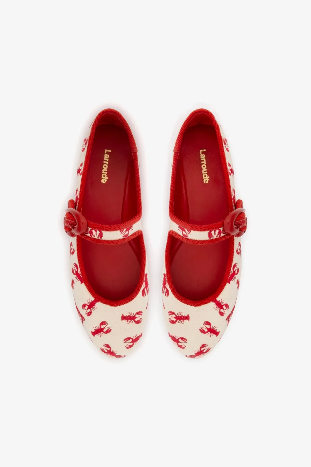 Verona Ballet Flat In White Striped Fabric and Lobster Embroidery