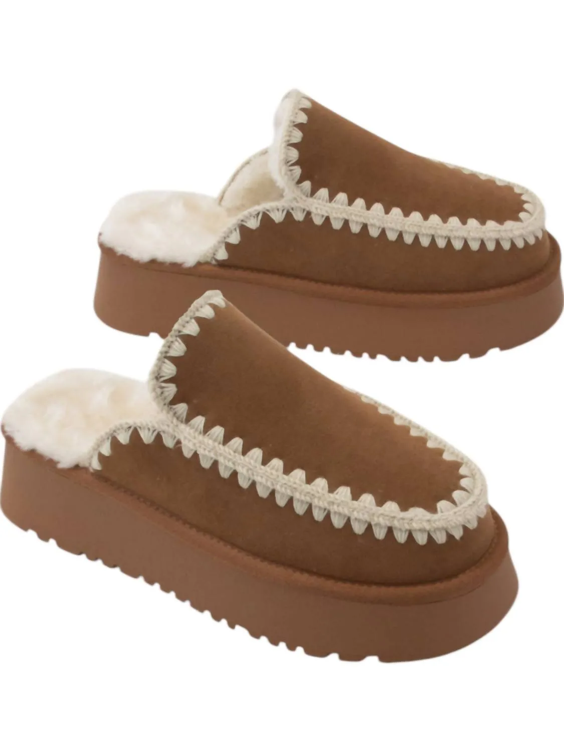Women's Amber Fur Line Crochet Slipper Shoe In Tan