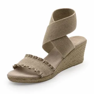 Women's Carolina Wedge Sandals In White Linen Ruffle