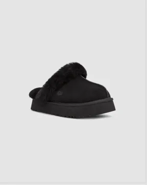Women's Shoes UGG DISQUETTE Platform Sheepskin & Suede Slippers 1122550 BLACK