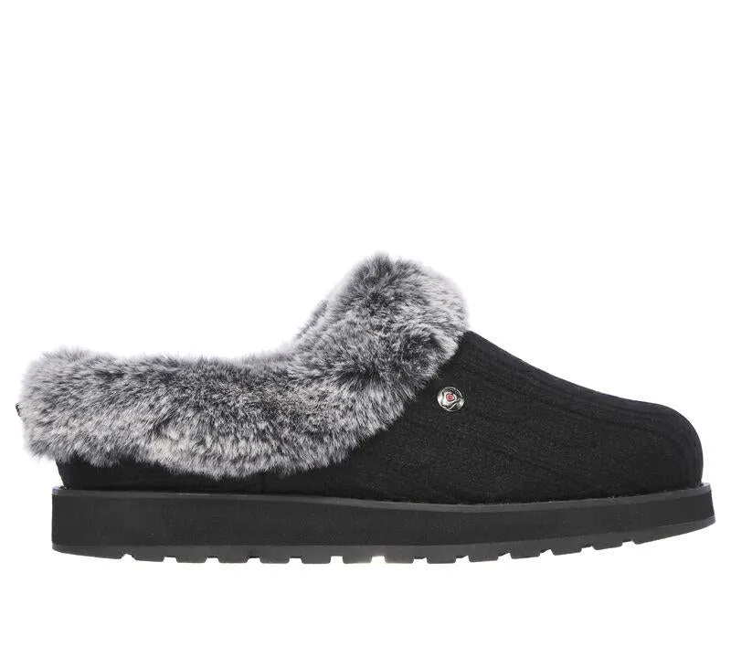 Womens Wide Fit Skechers Keepsakes Ice Angel Mule Slippers - Black