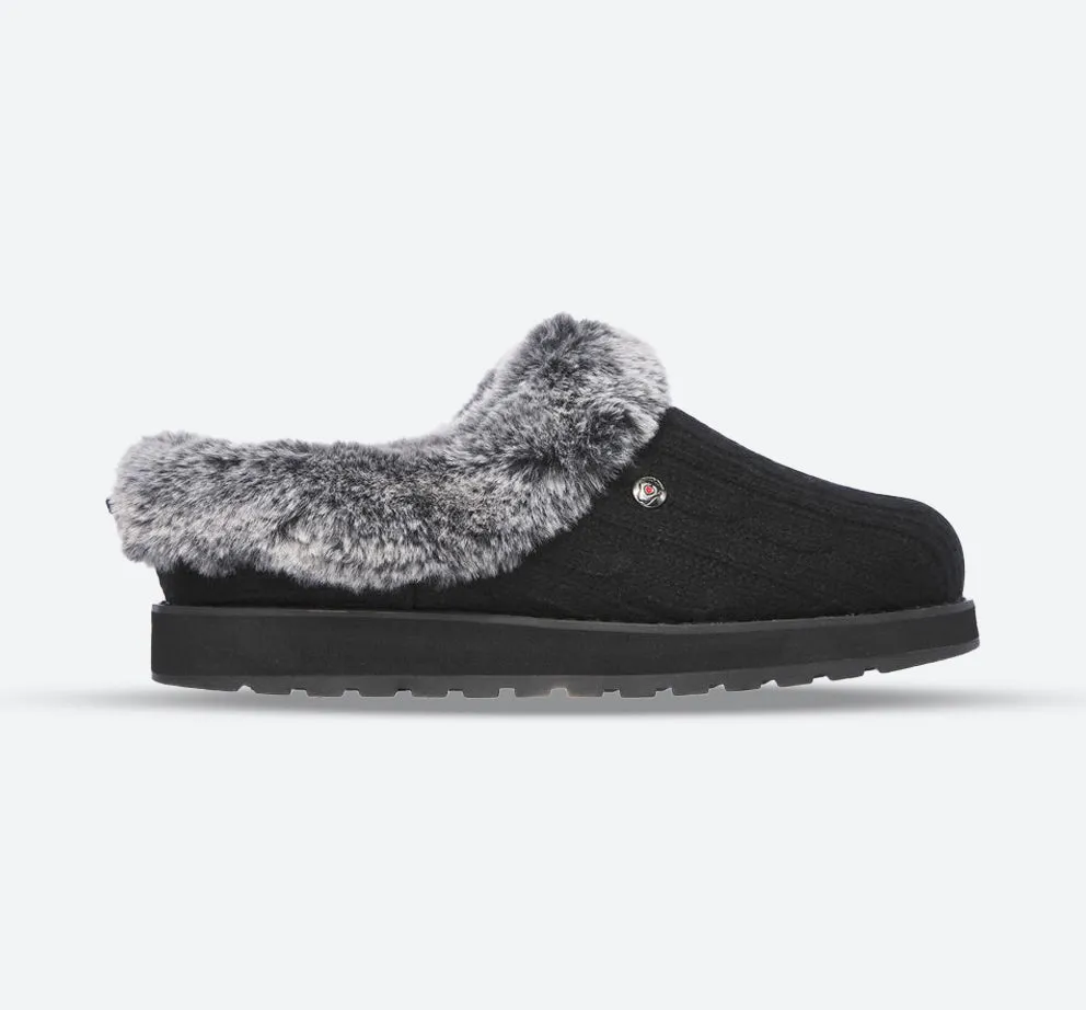 Womens Wide Fit Skechers Keepsakes Ice Angel Mule Slippers - Black